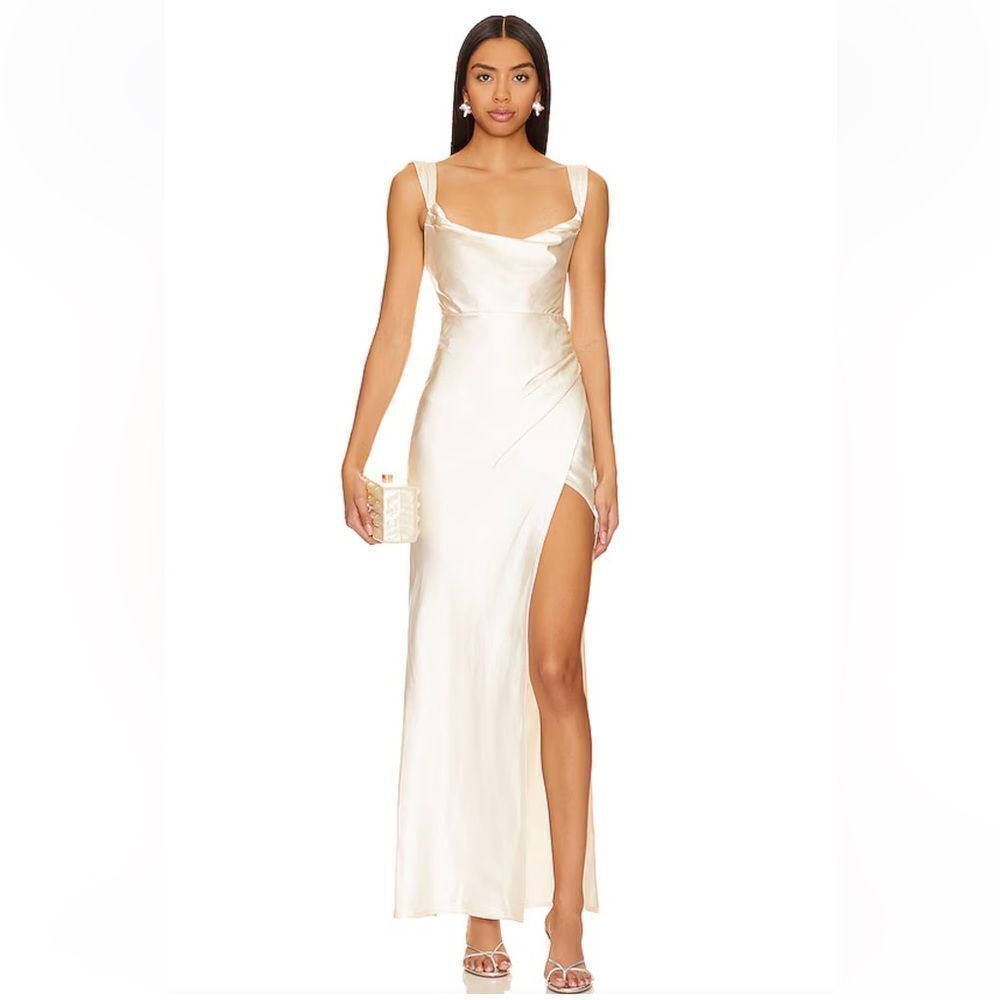 NWT Runaway The Label Havanna Dress Ivory satin draped slip gown Revolve S